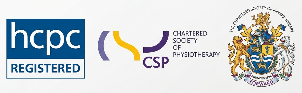 HCPC Registered, Chartered Society of Physiotherapy accreditation badges